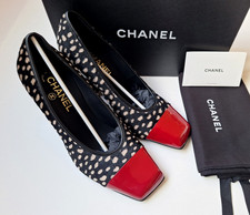 New CHANEL 26S Blazy Pony Hair Animal Print Red Patent Square Toe Pumps 39.5 EU