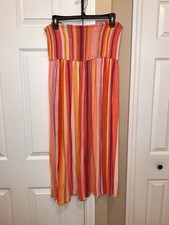 Torrid 2 in 1 Dress/Skirt Size 1 (14-16) Yellow Orange Multi Stripe Smocked EUC