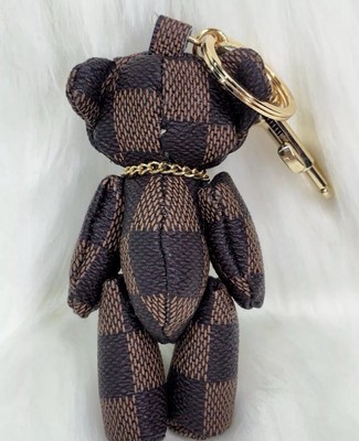 Brown Faux Leather Teddy Bear For L V Bag/Keys Accessory Charm