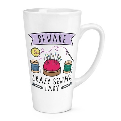 Vorsicht Crazy Sewing Lady 17 Unzen großer Latte Becher Tasse Mama Muttertag Freundin