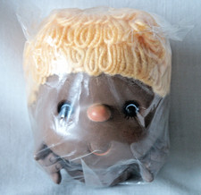 Vintage Fibre Craft Doll Head Hands Brown w/Orange Acrylic Yarn Hair 4.5" New