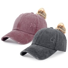 HH HOFNEN Ponytail Hats Womens Washed Distressed Baseball Cap High Ponycaps C...