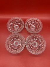 4 Vintage Bowl Floral Leaves Embossed Sawtooth Glass Fruit Berry Bowls