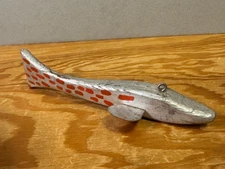 Antique Hand Made Red Silver Wooden Spear Fish Decoy Ice Fishing Lure Folk Art