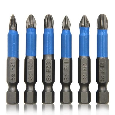 6-Piece PH1 PH2 PH3 and PZ1 PZ2 PZ3 Screwdriver Bit Set S2 Steel 1.97 in Blue S