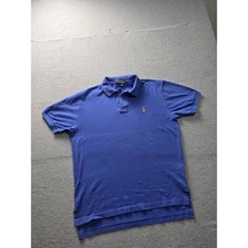 Polo Ralph Lauren Mens Blue Cotton Short Sleeve Polo Shirt Size M Orange Logo