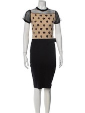 Red Valentino Wool Silk Cheetah Print Midi Black and Beige Knit Dress Medium
