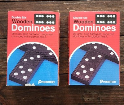 Pressman Wooden Double Six Dominoes Multiple Player Game (1983)