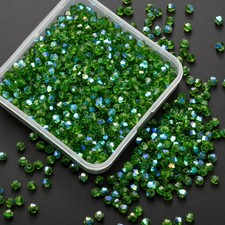 1000pcs 4 mm Bicone Crystal Beads Faceted Glass Small, Grass Green AB