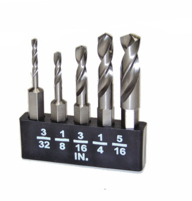 5 pc Stubby Drill Bit  HSS 3/32'' 1/8'' 3/16'' 1/4'' 5/16''. 1/4'' Quick Change Metal