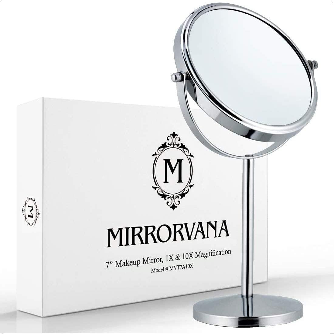 MIRRORVANA 10X Magnifying Makeup Mirror on Stand for Bedroom and Bathroom, Free