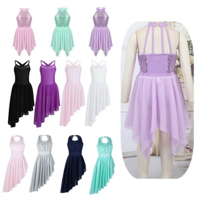 Girls Ballet Latin Dance Dress Kids Leotard Tutu Skirt Irregular Hem Dancewear