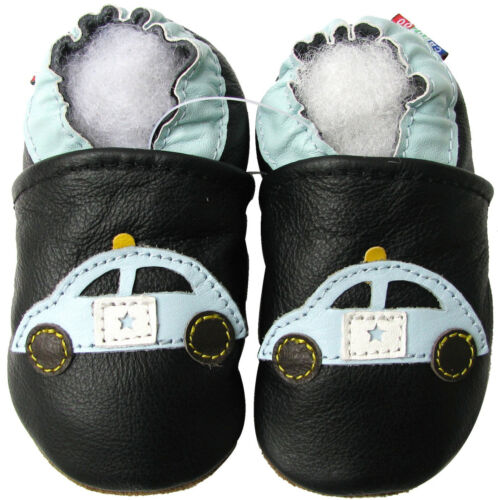 carozoo black police car outdoor rubber sole leather shoes up to 4 years old - Picture 1 of 2
