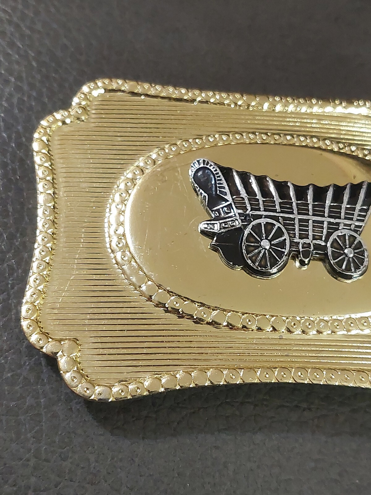 Vintage Metal Western Themed Covered Conestoga Wagon Buggy Gold Belt