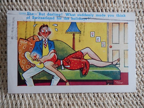 Postal de cómic vintage, tetas grandes, rubia, Alpes suizos, n.º 12098, FC, 1960-70