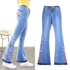 Women High Waist Flared Jeans Ladies Wide Leg Trousers Bell Bottoms Denim Pants