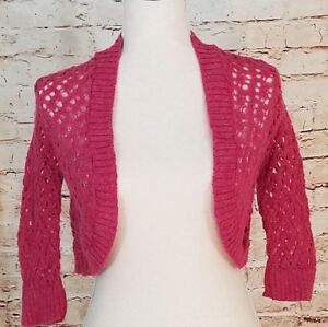 C Ed E Rosa Scuro Sparkle Mohair Misto All Uncinetto Bolero Maglione Cardigan Xl Ebay