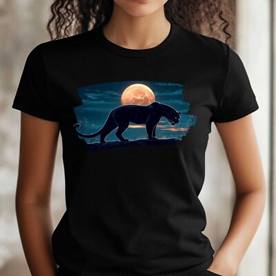 Frauen T-Shirt Panther und Vollmond Motiv Baumwolle Größe S bis 3XL