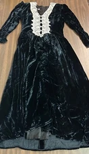 Jessica McClintock Long Black Velvet White Lace Long Sleeve Dress Size 10 50376