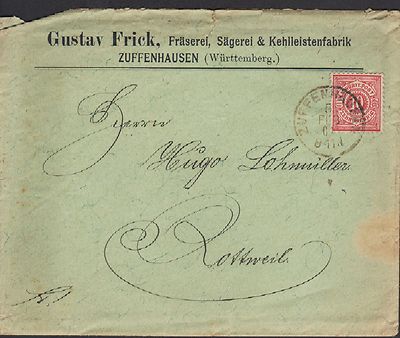 ZUFFENHAUSEN Briefumschlag 1901, Gustav Frick Fräserei Sägerei Kehlleistenfabrik
