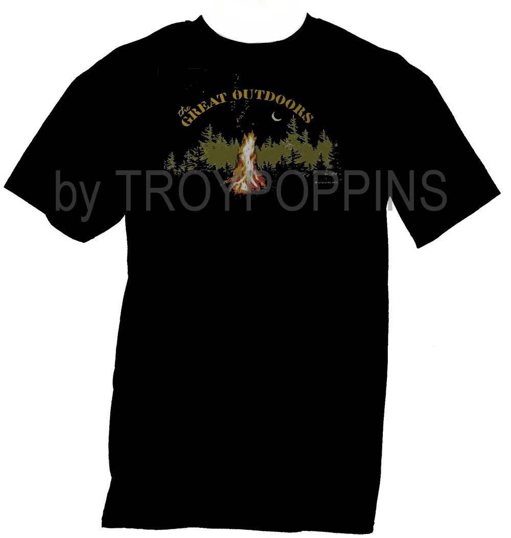 1-THE GREAT OUTDOORS HIKING TRAIL CAMP FIRE GEAR APPAREL GRAPHIC PRINTED T-SHIRT