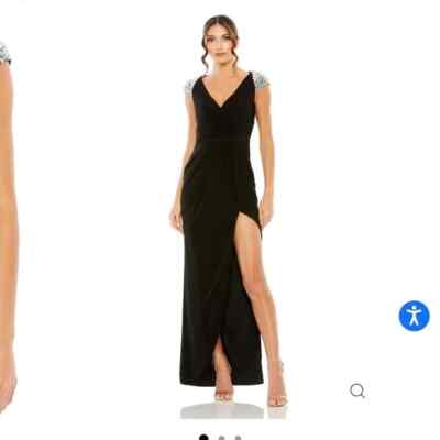 Mac Duggal 42069 V Neck Embellished Cap Sleeve Faux Wrap Slit Gown Size 6 NWOT