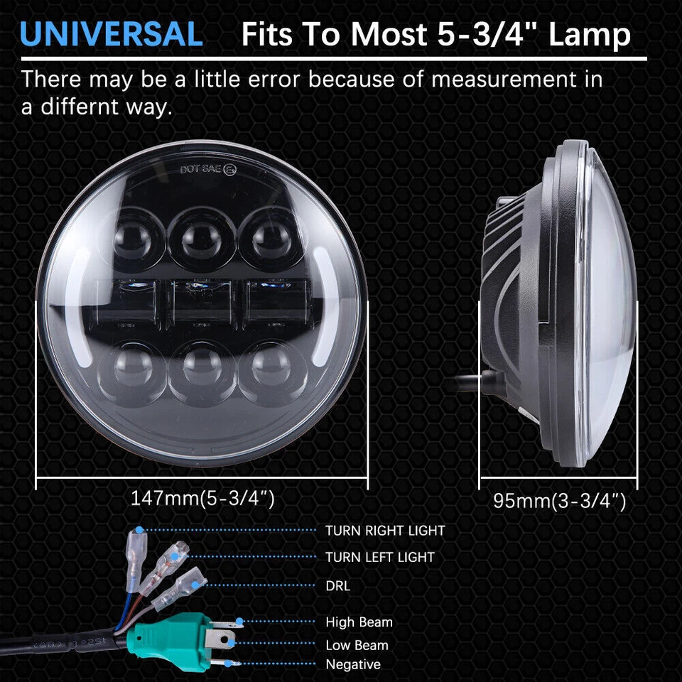 Faro intermitente LED para Harley Davidson Sportster XL 1200 883 5-3/4" 5,75 Foto 4 de 4