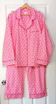 Bed Head Pajamas Set Large Pink Floral Cotton Long Sleeve & Pants 2pc NEW
