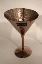 Tommy Bahama Rose Gold Hammered Reflective Martini Glass Barware NWT