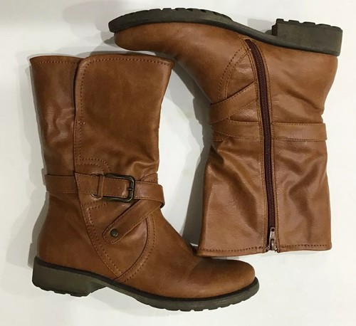Tan Vegan Leather Motorcycle Boot 