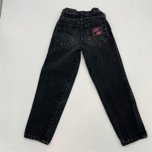 Vintage Jeans Child Girl Size 7 Slim Faded Black Denim Pants Kids Retro 80s 90s - Picture 3 of 9