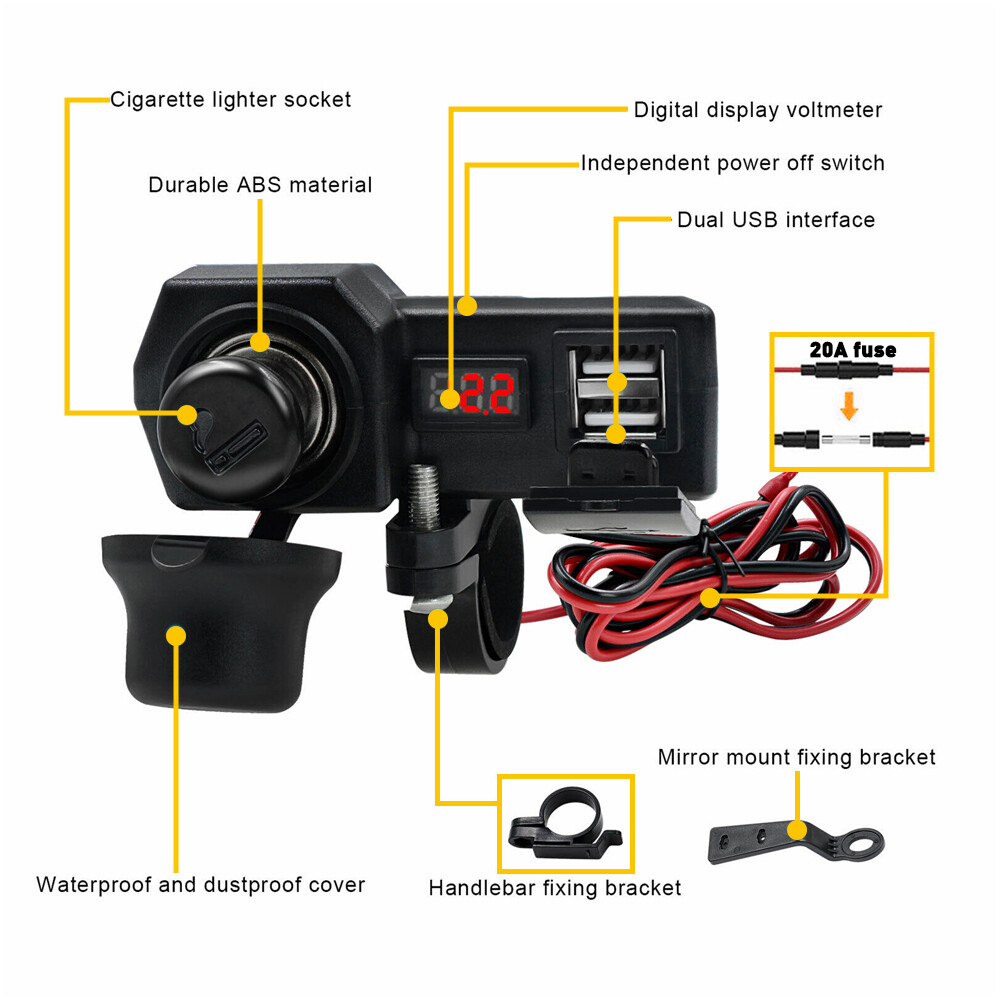 Motorcycle Accessories Dual USB Car Charger Cigarette Lighter Voltmeter Display