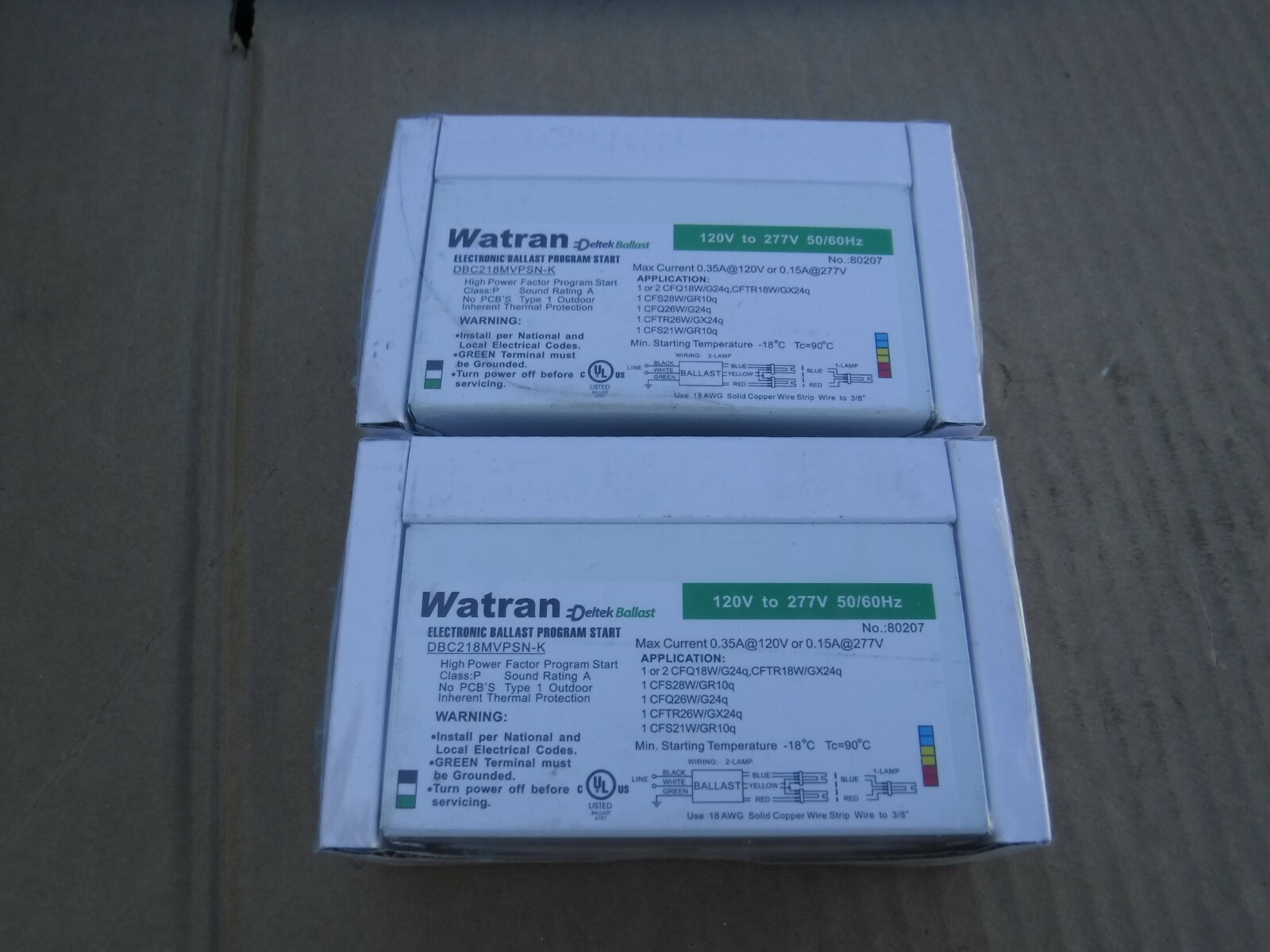 LOT OF 2 SEALED Watran Ballasts for (2)CFQ18W G24Q (2)CFTR18W GX24Q 120