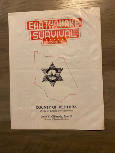 Vintage Earthquake Survival Guide County of Ventura California Sheriff 1980s