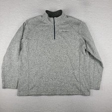 Eddie Bauer Sweater Mens 2XL XXL Beige Gray Quarter Zip Fleece Sweatshirt