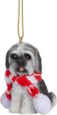 Shih Tzu Dog Wearing Candy Cane Scarf Christmas Tree Ornaments