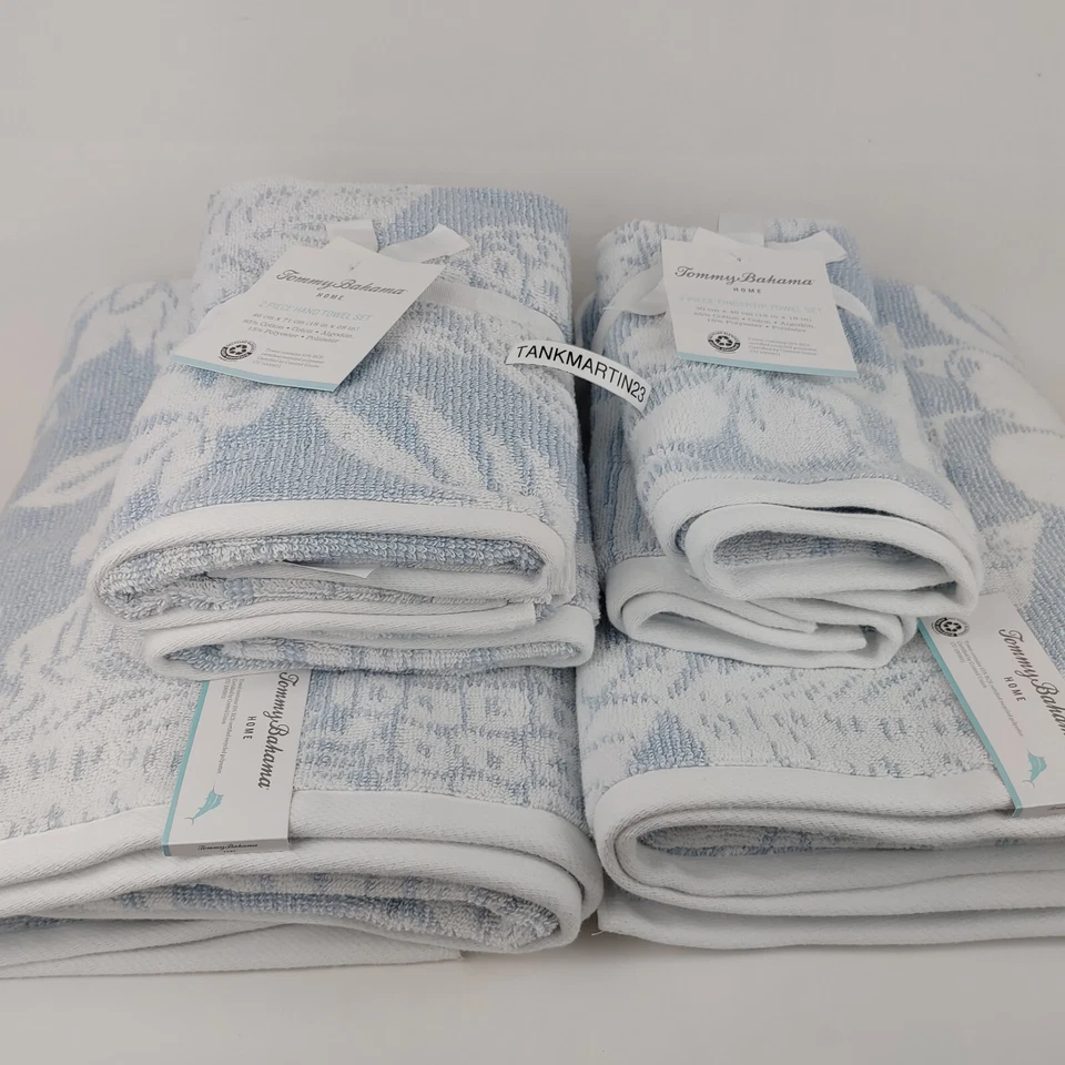 6 piezas Tommy Bahama (2) toallas de baño y (2) de mano y (2) punta trópicos flores azules blancas Foto 2 de 4