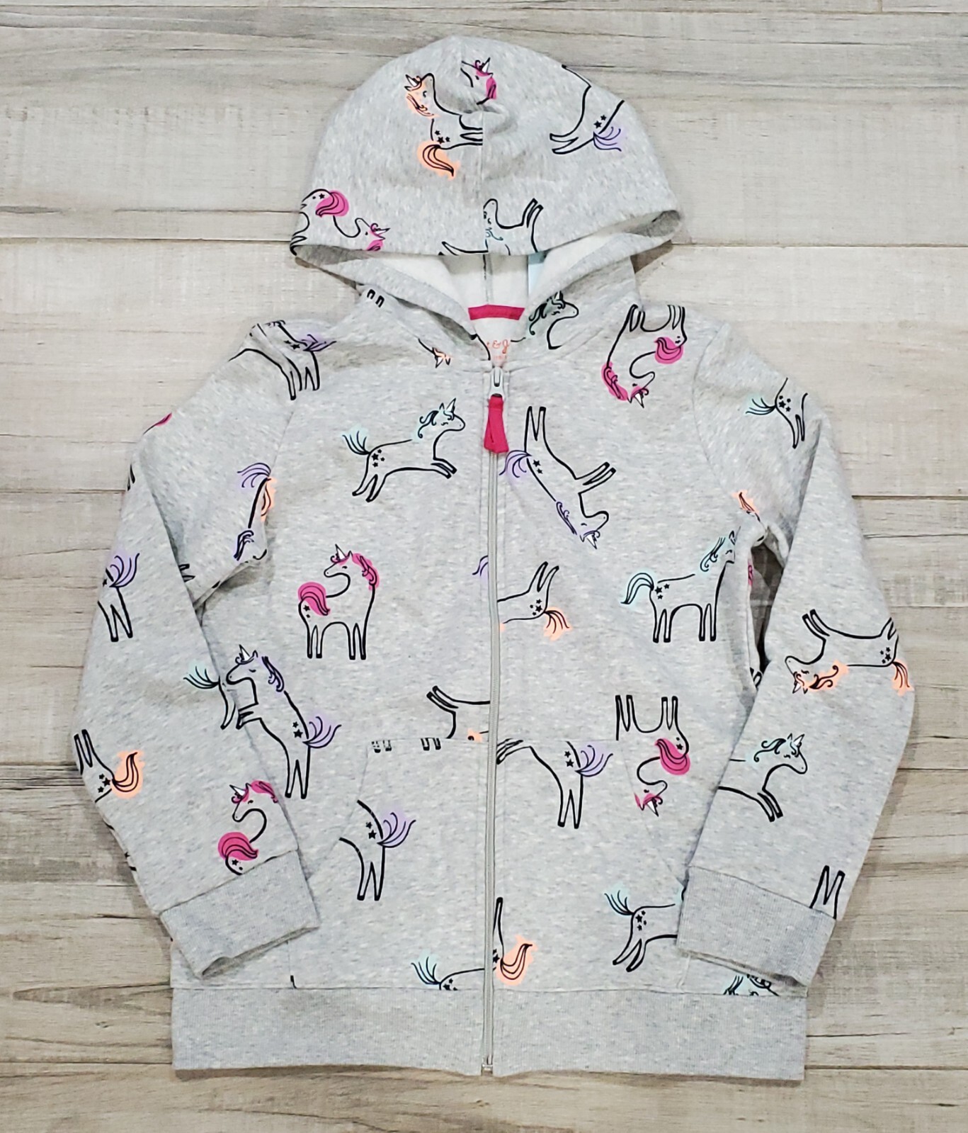 New Cat u0026amp; Jack Girl Gray Unicorn Horse Fleece Hooded Zip Jacket Hoodie  L 10-12 | eBay