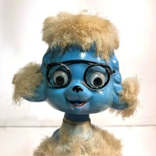 Vintage 1960s Artmark BLUE POODLE DOG Bobblehead VTG Kitschy Antique Chalkware