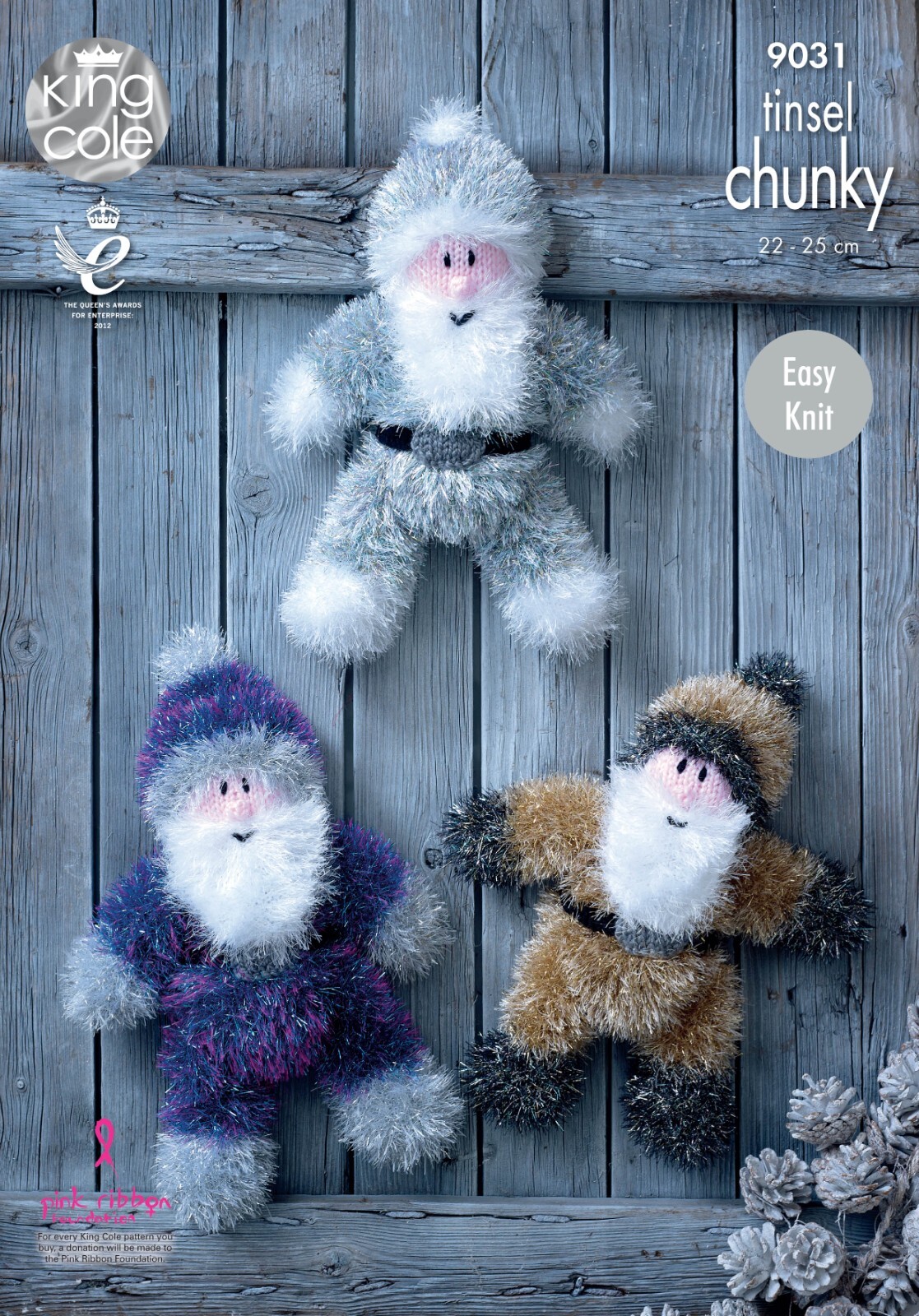 King Cole Tinsel Chunky Knitting Pattern - 9031 Tinsel Santas
