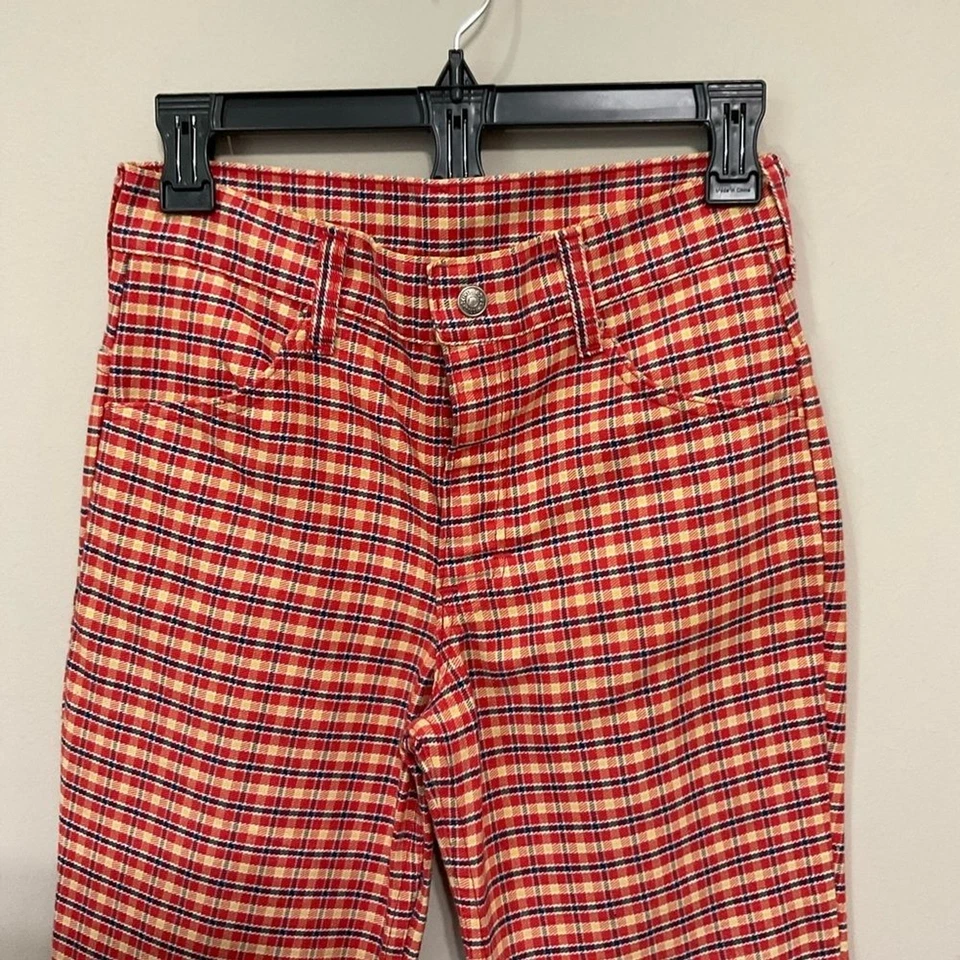 Vintage Girls Plaid Jeans in Red/Gold/Navy Sz 10.5 Flare Toughskins Growing Girl - Image 2 of 4