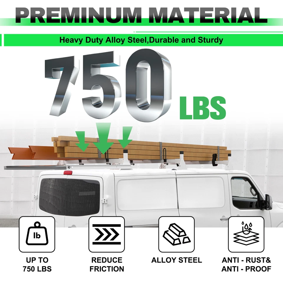 Baca de techo con escalera de acero de 3 barras con rodillo para techo bajo Nissan NV 2012-ON aluminio  Foto 3 de 4