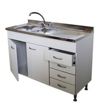 Mobile sottolavello componibile per cucina cm.120, cassettiera e lavello inox