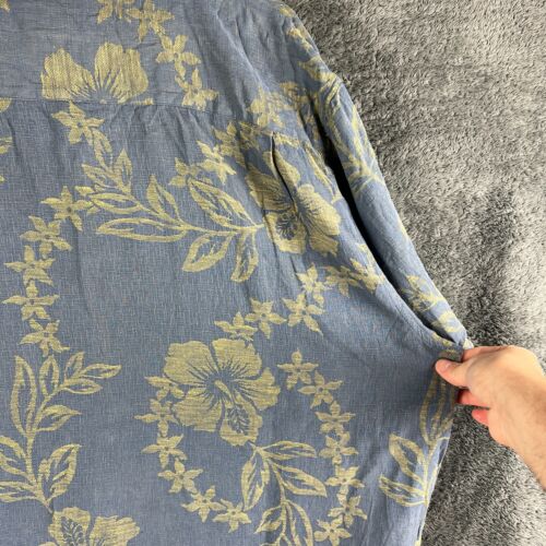Reyn Spooner Hawaiian Shirt Blue Mens 2XL Floral Regency Silk Linen - Picture 11 of 16