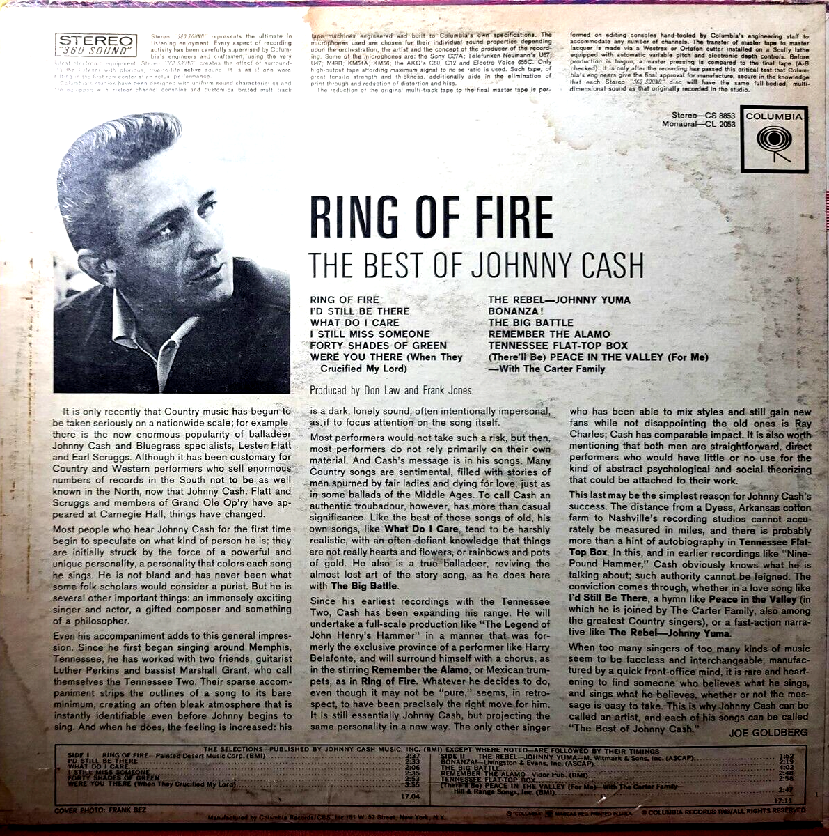 Johnny Cash Ring Of Fire The Best Of Vinyl Columbia CS8853