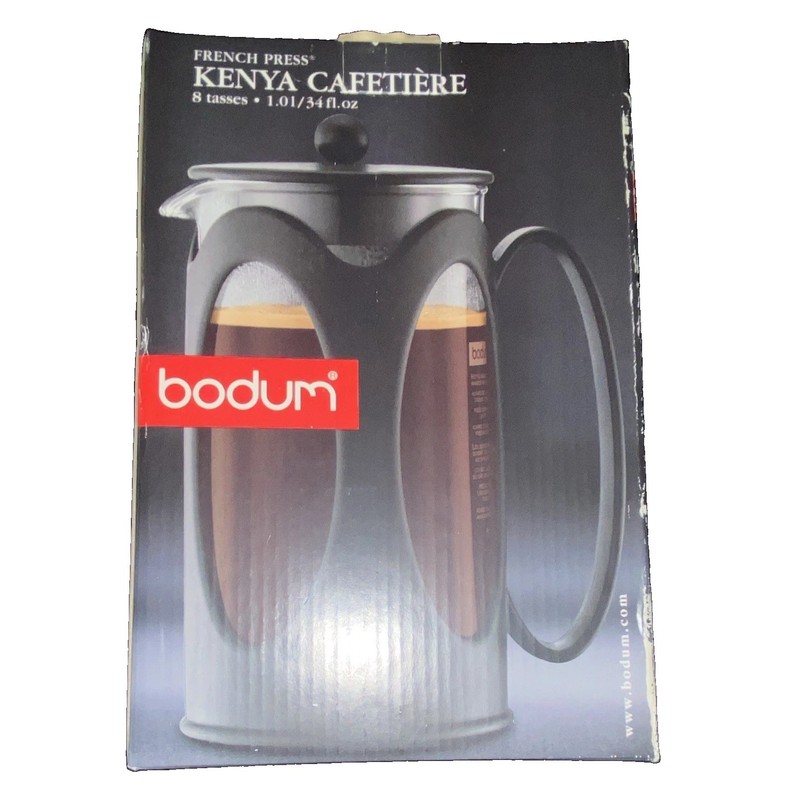 Bodum Kenya Cafetiere 8-Cup 1.0L French Press Coffee Maker Black Glass, old box