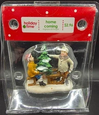Holiday Time HOME COMING Christmas Village Figurine NIP 2.25 in Cutting The Tree