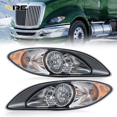 A Pair Headlamps Headlights Chrome For ProStar International 2008-2016 w/ Bulbs