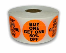 Buy One Get One 50% Off Stickers Orange 1.5" Sale Paid BOGO Adhesive 1000 Labels