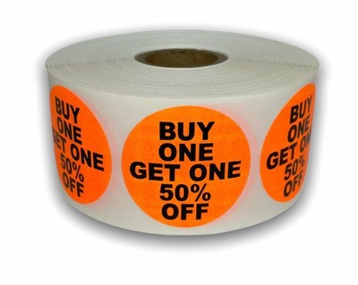 Buy One Get One 50% Off Stickers Orange 1.5'' Sale Paid BOGO Adhesive 1000 Labels